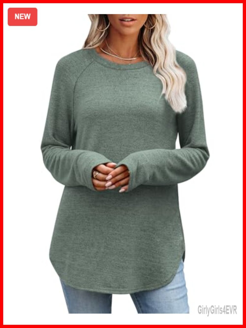 Womens Long Sleeve Tunic Top Loose Fit Fleece Lined Pullover Sweater